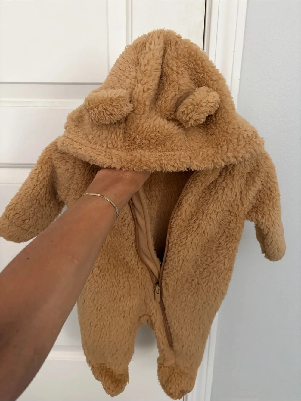 Old Navy Camel Sherpa Hooded Baby One-Piece Footie